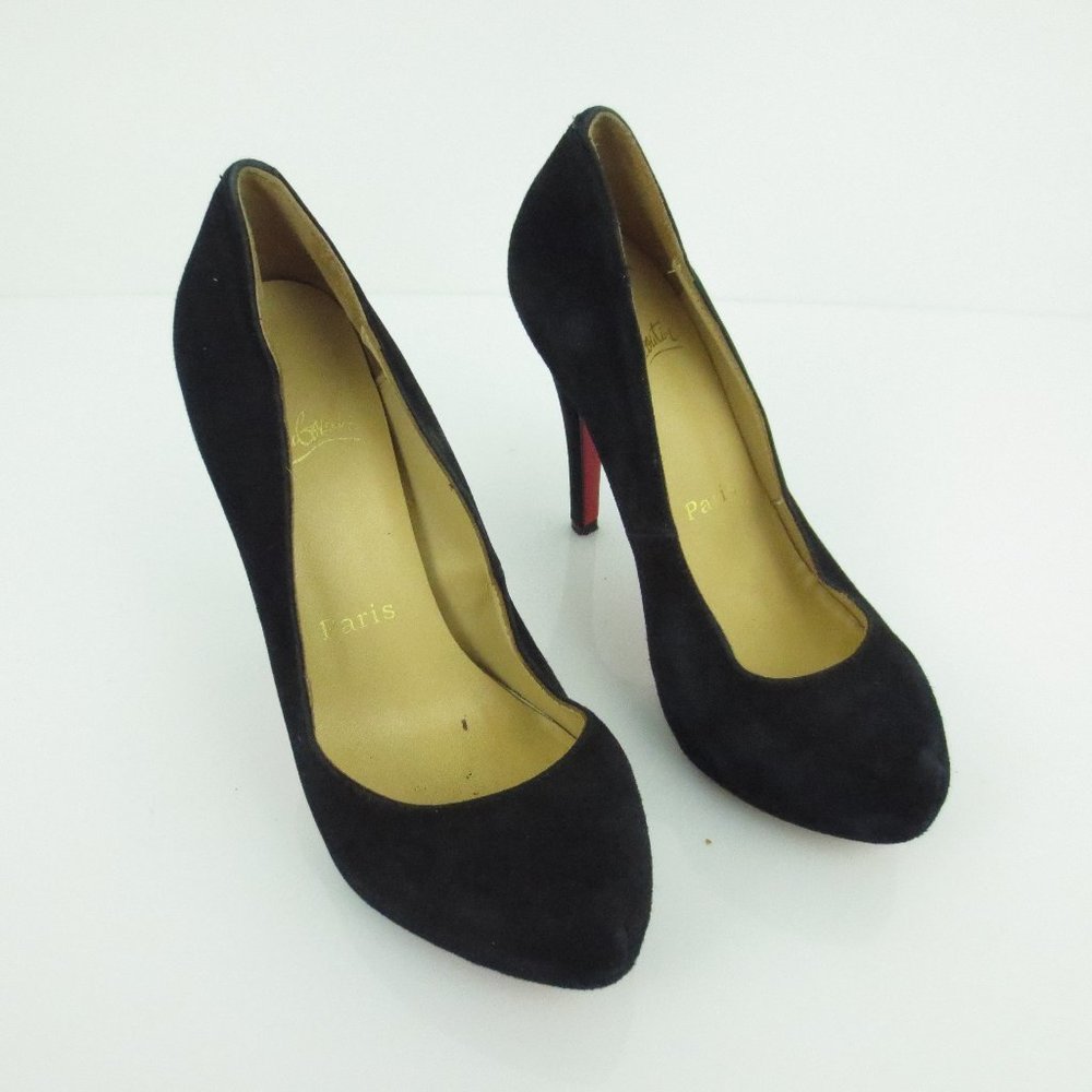 Christian Louboutin BIANCA 120 Black Suede Leather Platform Heels Pumps Shoes 37